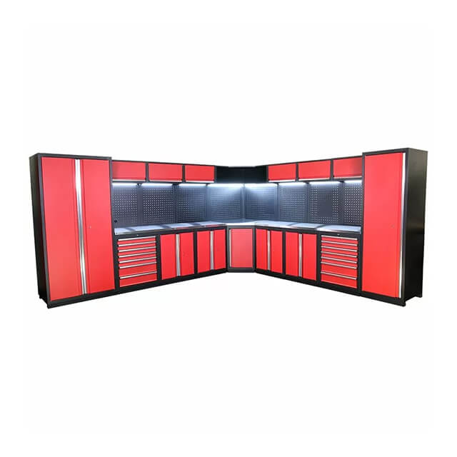 The garage cabinets are a practical and stylish way to keep tools organized and easy to access, saving time and frustration