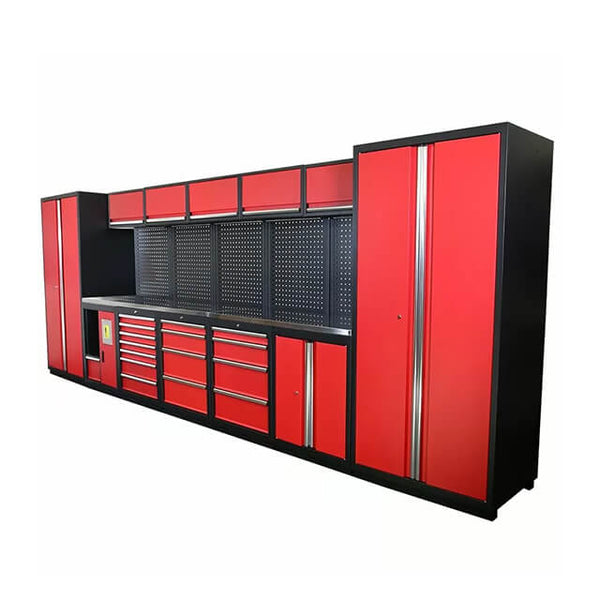 The cabinets' adjustable shelves allow for endless customization options, making it easy to accommodate a wide range of tools and equipment