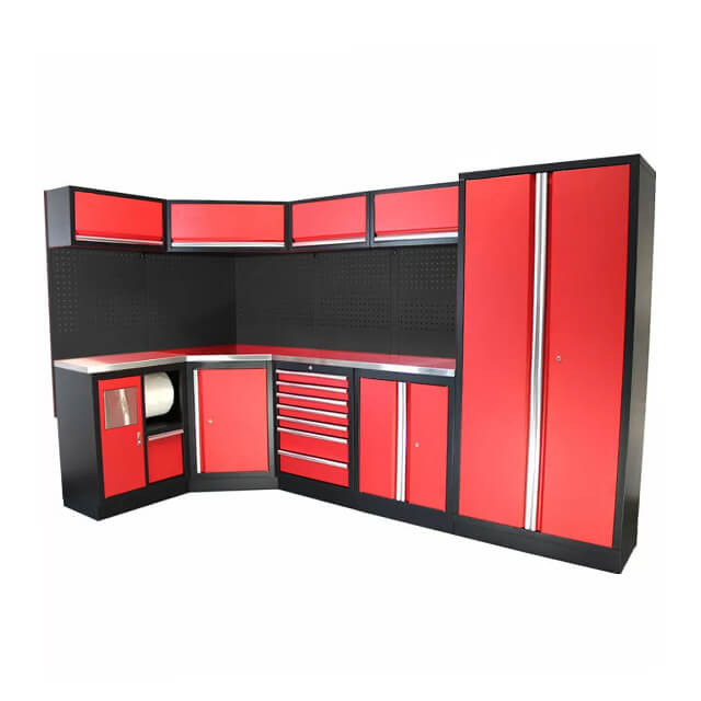 The garage cabinets are made from durable materials to ensure long-lasting use