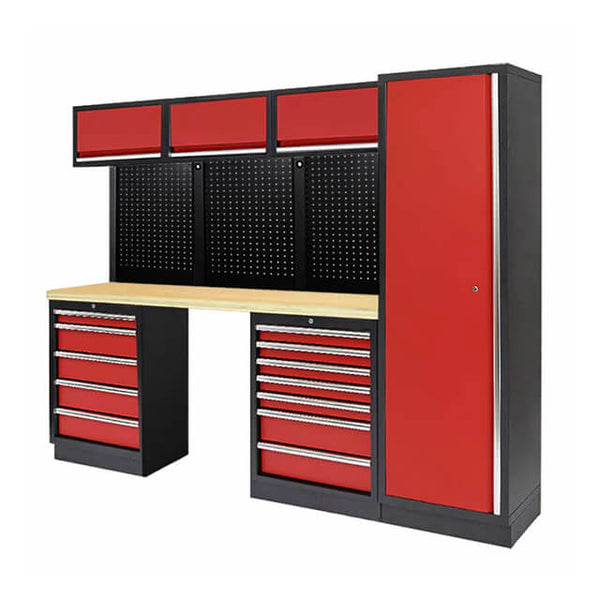 The garage cabinets are constructed from robust materials to ensure durability and reliability, withstanding the demands of regular use