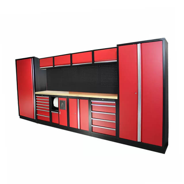 The garage cabinets provide a secure storage solution for valuable tools and equipment, giving users the assurance they need to keep their belongings safe