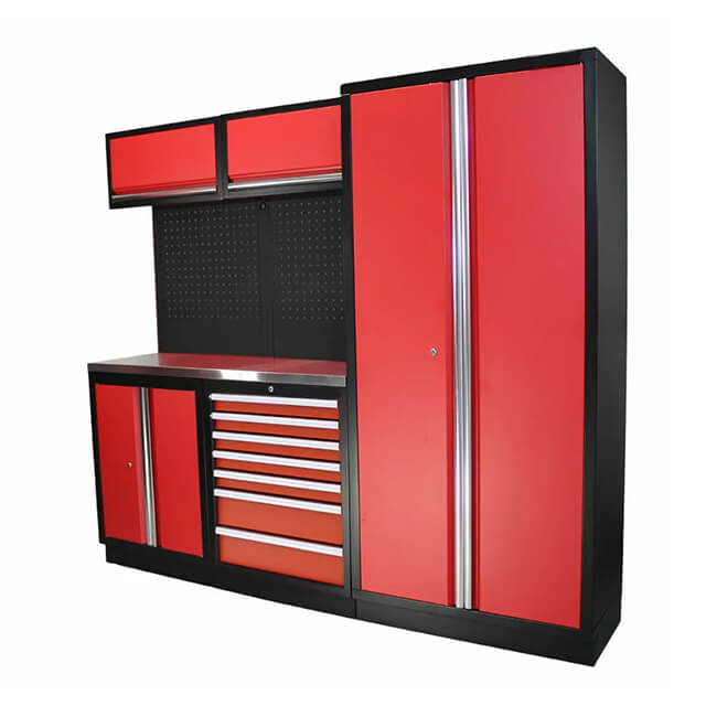 The garage cabinets provide a secure storage solution for valuable tools and equipment, giving users the assurance they need to keep their belongings safe
