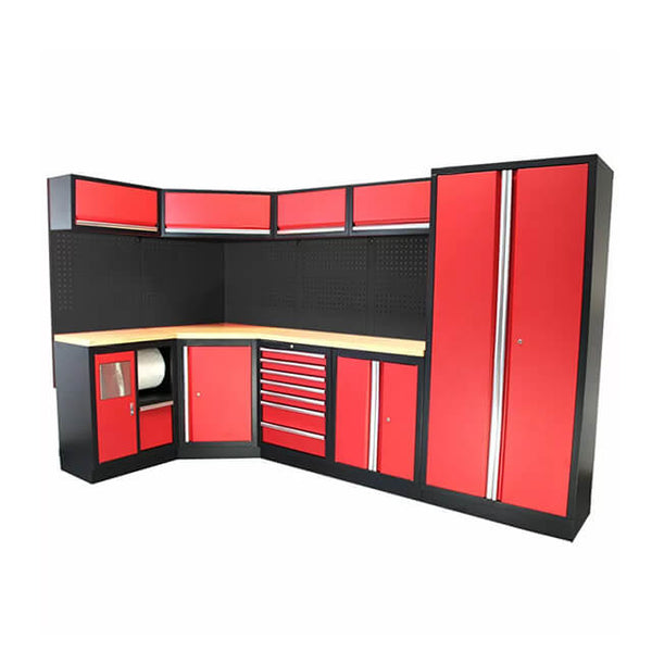 The garage cabinets offer a secure and reliable storage solution for valuable tools and equipment, ensuring they are protected from theft and damage