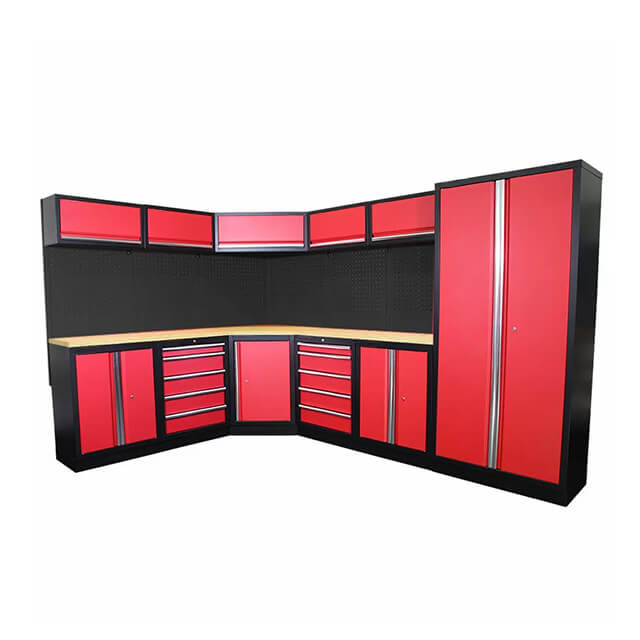 The cabinets' adjustable shelves allow for endless customization options, making it easy to accommodate a wide range of tools and equipment