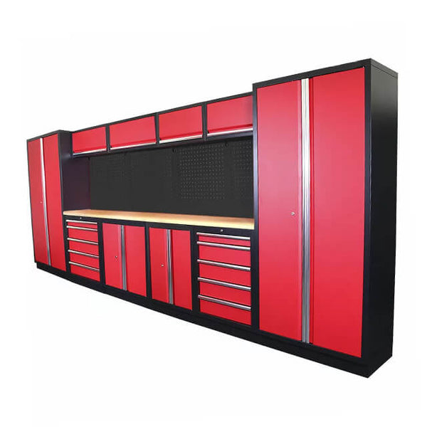 The cabinets' sleek and modern design not only enhances the functionality of any garage but also adds a touch of elegance and sophistication