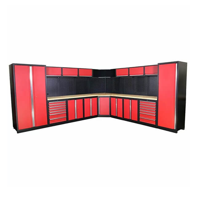 The garage cabinets provide a great way to store tools and equipment