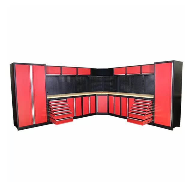 The garage cabinets offer a secure storage solution for valuable tools and equipment