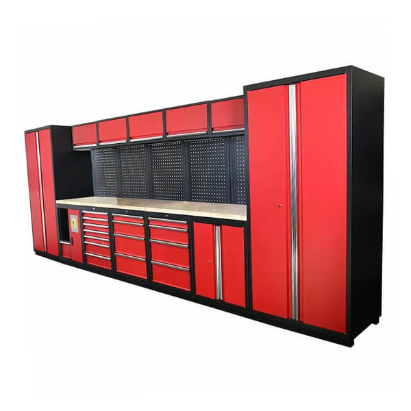 The garage cabinets are a practical and stylish way to keep tools organized and easy to access, saving time and frustration