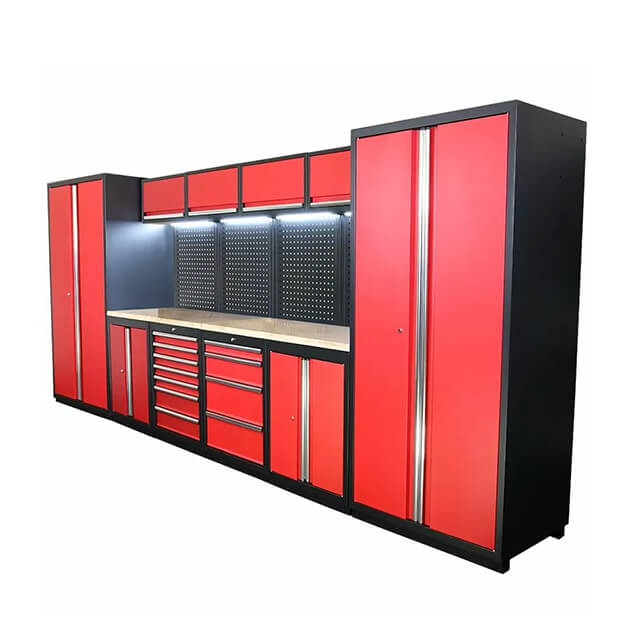 The garage cabinets offer a secure and reliable storage solution for valuable tools and equipment, ensuring they are protected from theft and damage