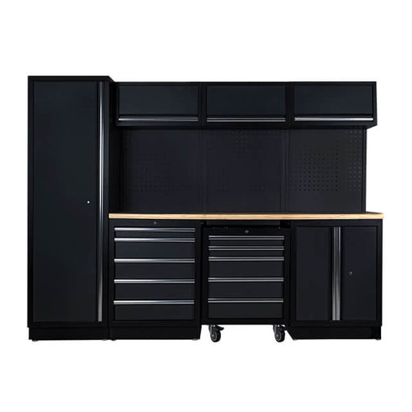 The garage storage cabinet has a durable finish