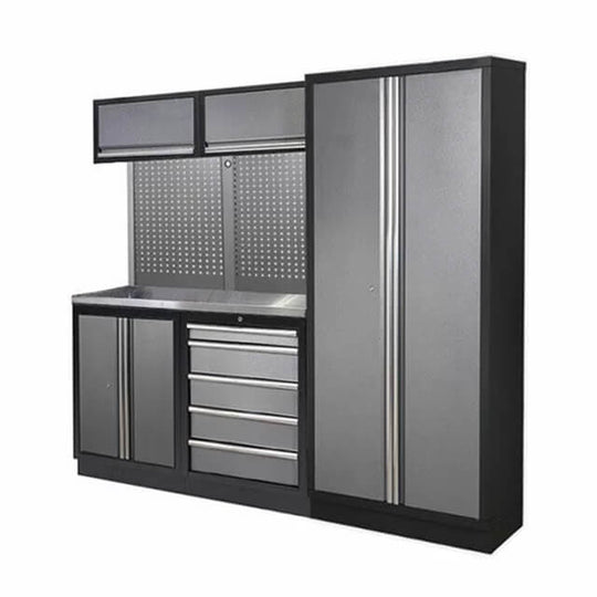 The tool storage cabinet is well-organized