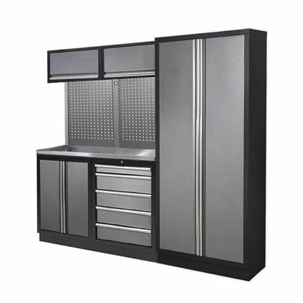 The tool storage cabinet is well-organized
