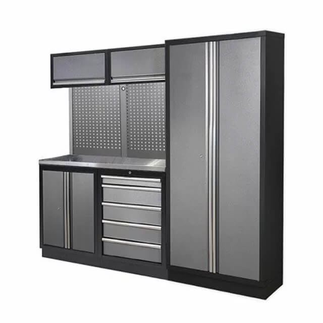 The tool storage cabinet is well-organized
