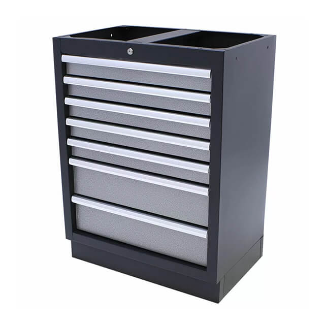 The tool storage cabinet is well-organized