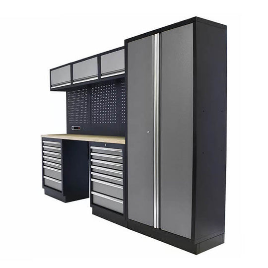 The tool storage cabinet is well-organized