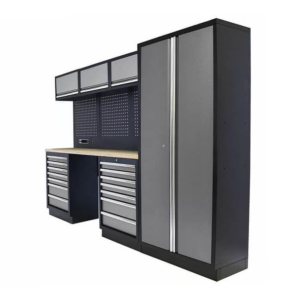 The tool storage cabinet is well-organized