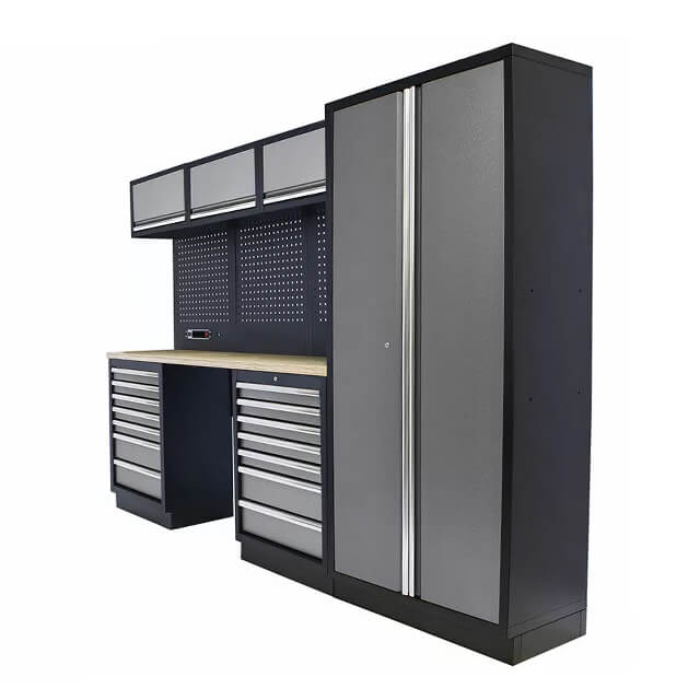 The tool storage cabinet is well-organized