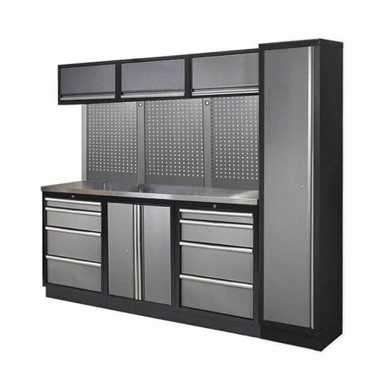 The tool storage cabinet is well-organized