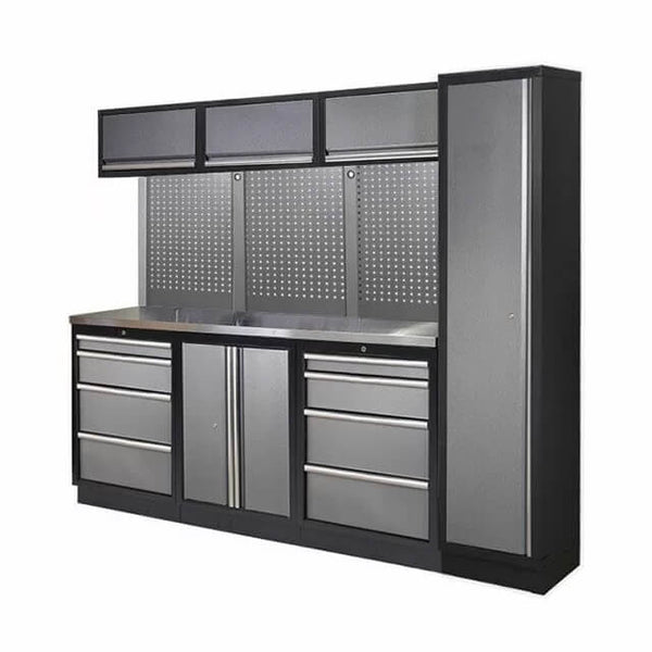 The tool storage cabinet is well-organized