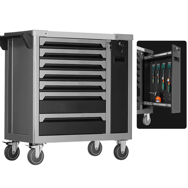 The trolley's spacious compartments can accommodate a wide variety of tools and accessories, making it perfect for any workshop