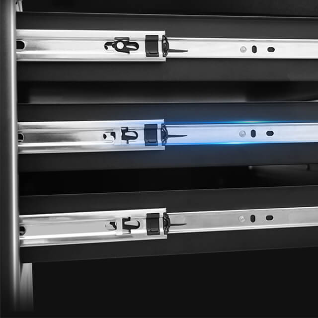 The trolley's adjustable shelves offer flexibility and can be customized to fit different sizes and types of tools