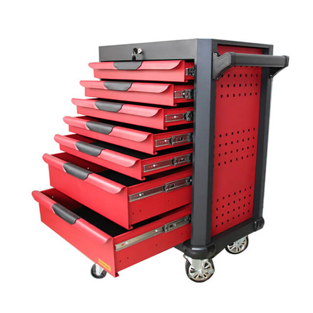 The workshop tool trolley features multiple compartments for storing different tools