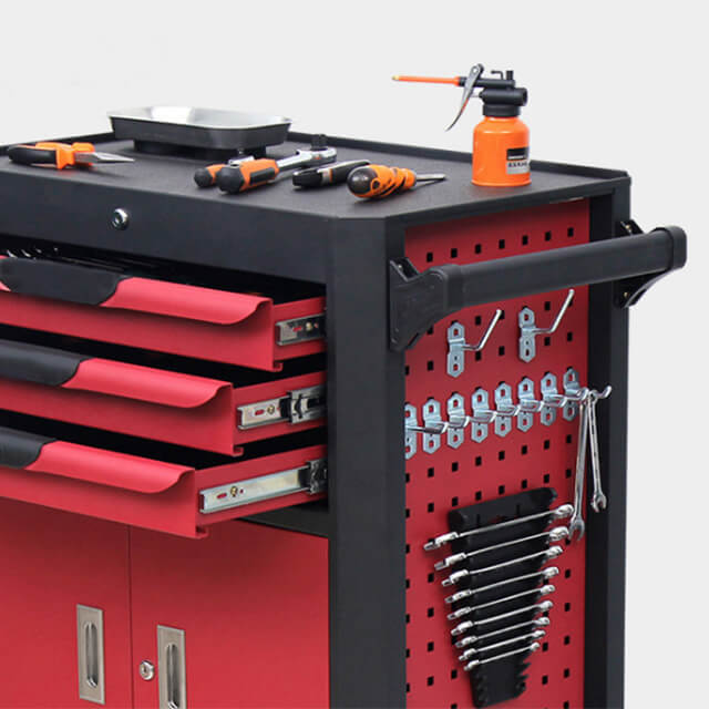 The trolley's mobile design allows for easy movement around the workshop